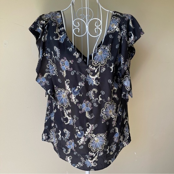 Rebecca Taylor flower print silk/viscose ruffle top - Picture 3 of 8